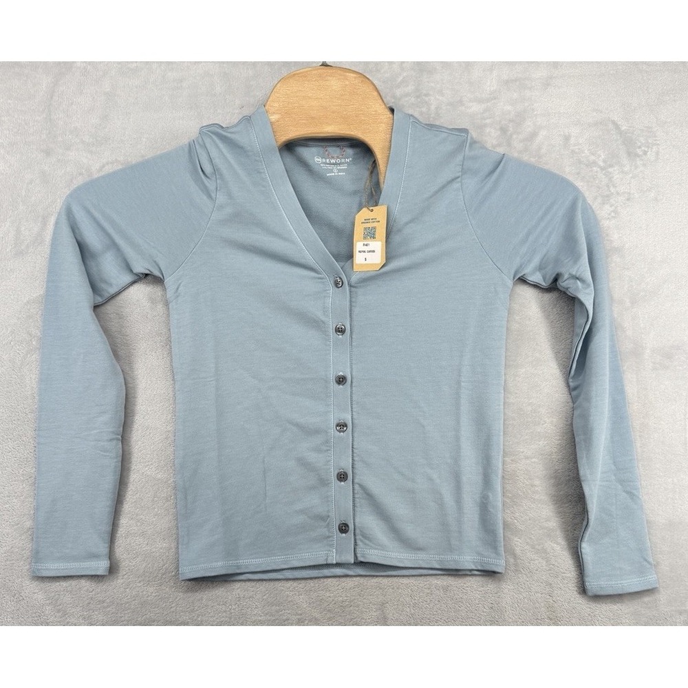 REWORN Henley Shirt Button Organic Cotton Blend Blue Women's Size Small S NWT